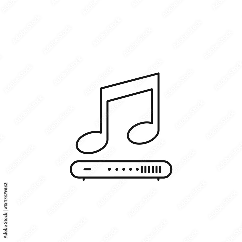 Poster music streaming device icon; simple line art depicting a musical note above a rectangular device.