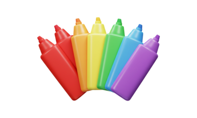 Vibrant Highlighter Array: A spectrum of colorful highlighters, arranged in a visually appealing fan, stand ready to illuminate thoughts, ideas, and important text.