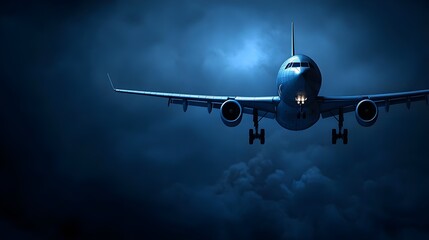 Airplane, Plane, Aircraft, Airplane Night Flight Landing