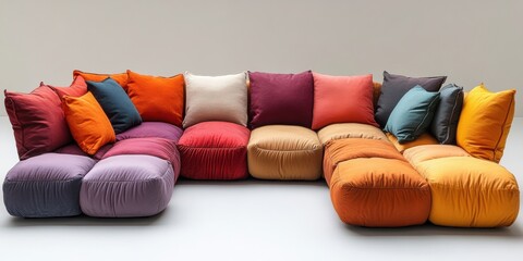 Modular Seating with Colorful Cushions arranged on a Comfortable Floor Sofa