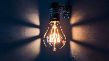 A dark background with a glowing lightbulb.