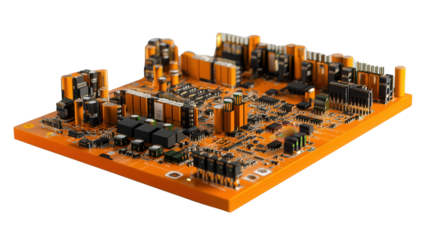 Miniature PCB with logic gates, Transparent background, PNG file