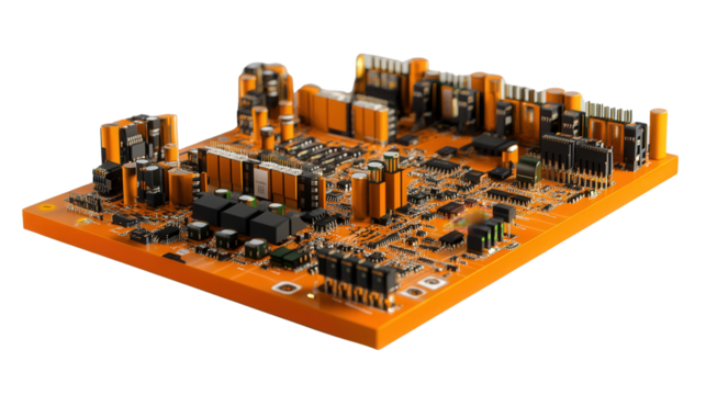 Miniature PCB with logic gates, Transparent background, PNG file