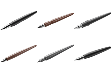 Inkwell's elegance: A showcase of sleek, refined fountain pens against a soft backdrop, highlighting the timeless allure of writing instruments. 