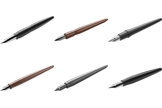 Inkwell's elegance: A showcase of sleek, refined fountain pens against a soft backdrop, highlighting the timeless allure of writing instruments. 