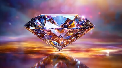 Obraz premium Diamond, Gemstone, Jewel, Sparkling Diamond on Vibrant Background