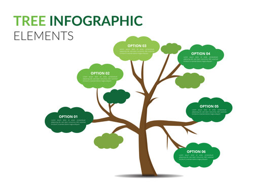 abstract tree infographic, graph for steps to reach the goal, template vector.