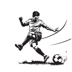 Fototapeta premium Football player kicking ball in action pose vector design concept black and white illustration.