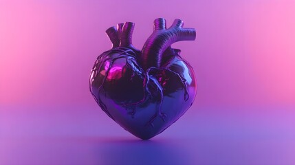 Heart, Anatomical heart, Human heart, Metallic Heart in Neon Light