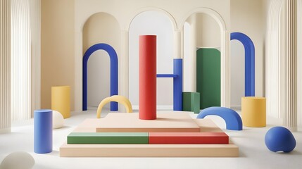 Abstract, Geometric shapes, Shapes, Abstract Geometric Shapes and Architectural Elements in a Minimalist Interior