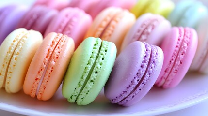 Macarons, Macaron, French macarons, Colorful Macarons on White Plate