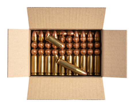 Box of 9mm Rounds with Open Lid, Transparent Background PNG