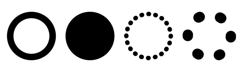 Set of Different Circles icon on transparent background, flat line design, vector illustration