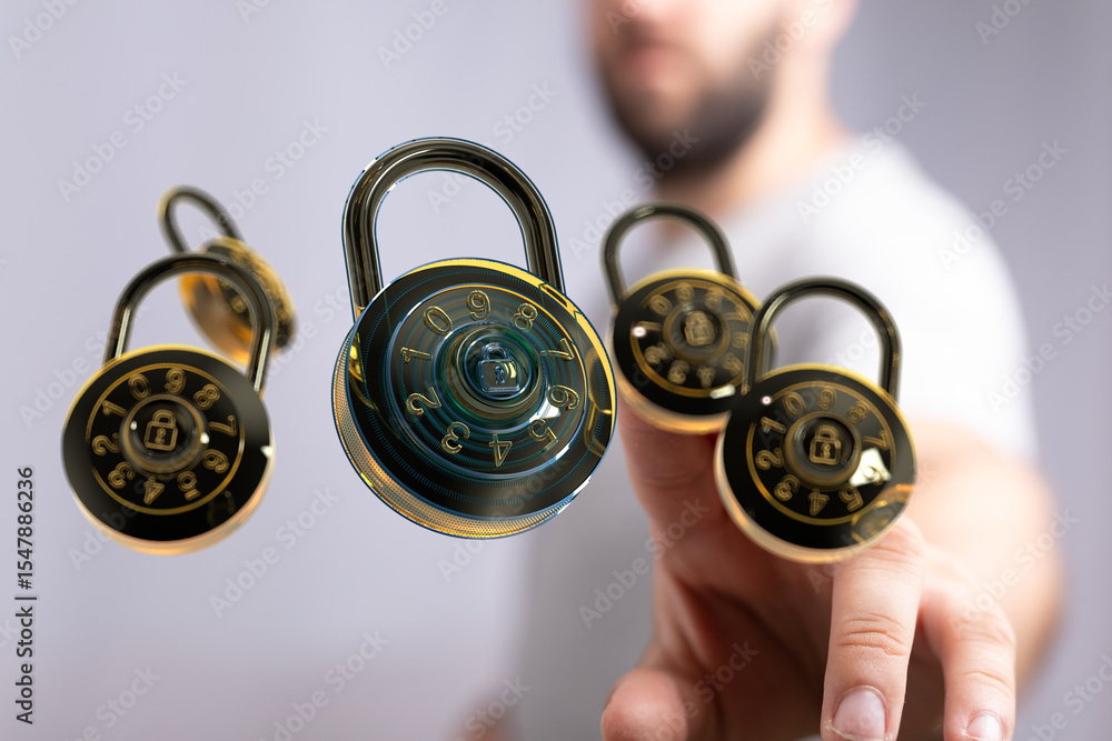 Poster high-tech combination locks for ultimate data protection. cybersecurity and digital safety.