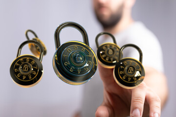 High-tech combination locks for ultimate data protection.  Cybersecurity and digital safety.