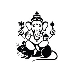 Naklejka premium Stylized black and white image of Lord Ganesha on a mouse. Suitable for cultural and spiritual design projects or products.