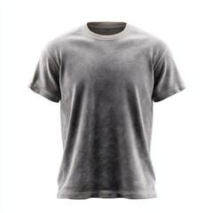 Blank acid wash grey t-shirt with beige collar, front view