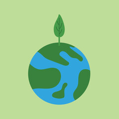 Green Earth Globe with Leaf Icon on Light Green Background