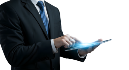 businessman holding a tablet