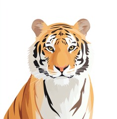 Fototapeta premium Striking Tiger Portrait Intense Gaze, Minimalist Style. A captivating image of a majestic tiger, showcasing its powerful presence.