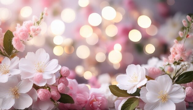 with white and pink bokeh and floral elements
