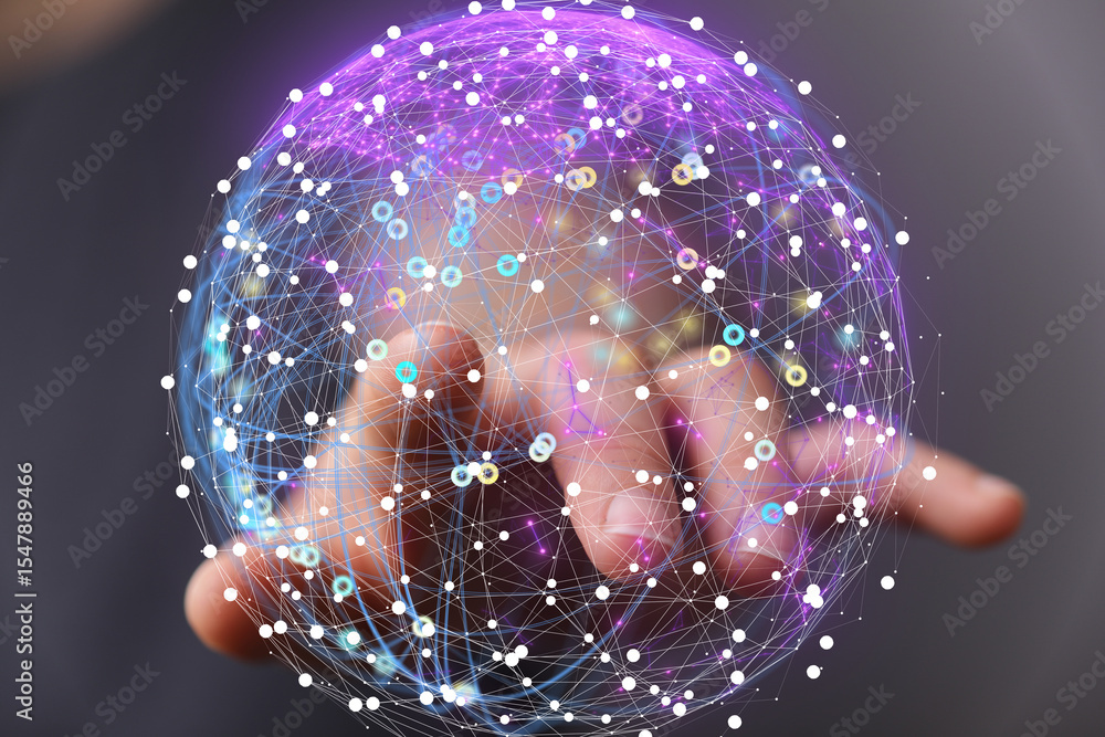 Aufkleber Abstract image of a hand holding a glowing network sphere.  Perfect for tech, global concepts.