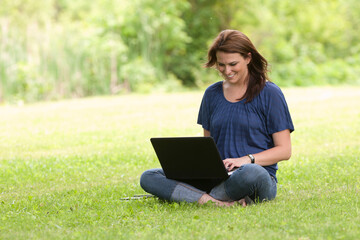 Pretty Brunette Model On Computer
