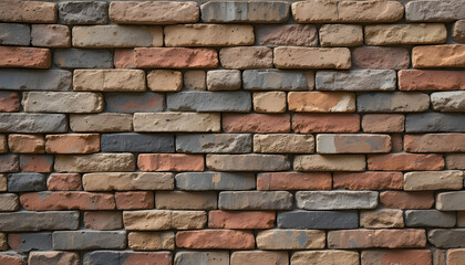 Obraz premium Title: Textured Brick Wall with Mixed Natural Tones – Rustic Architectural Background
