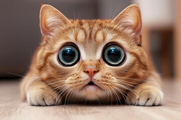 A frightened cat with big black eyes is lying on the couch. She shrank and was afraid to shake with fear. , isolated on white background,  , copy space, copy space for text,