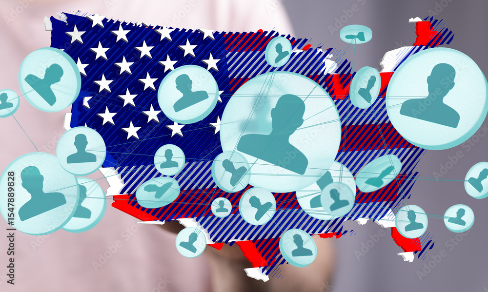Poster visual representation of social connections across the united states. ideal for articles about netwo