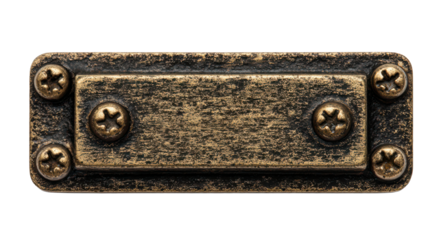 Metal plate with a hole in the middle and a screw hole on the top. transparent background