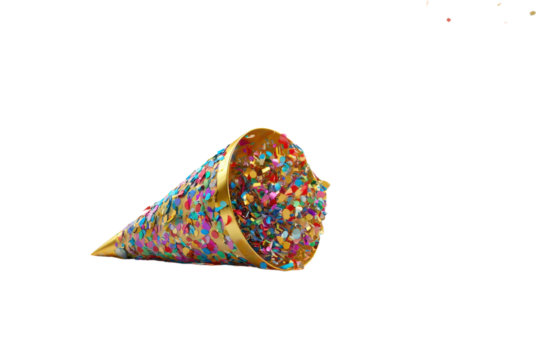 Cone made of confetti is on a white background. transparent background