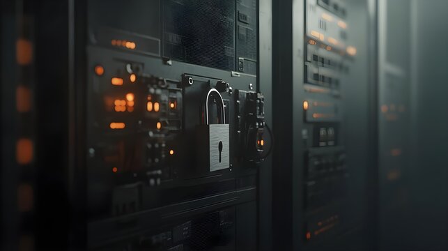 Server room, Data center, Servers, Secure Server Room with Padlock