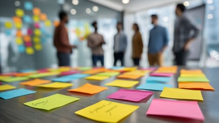 A brainstorming session with focus on defining audience needs and preferences with sticky notes