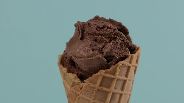 chocolate ice cream in waffer coner zoom