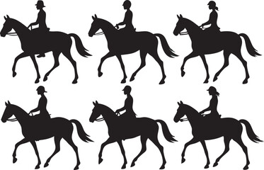 High-Quality Black Silhouette Vector of Equestrian Riders on Horses for Graphic Design