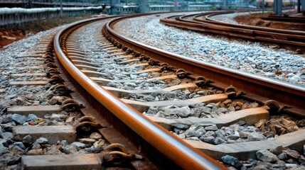Close-up view of a curved train track