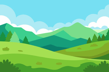 Obraz premium Here's a concise sentence combining your keywords to describe the image:Vibrant summer landscape with green mountains, a clear blue sky, and white clouds over a tranquil meadow