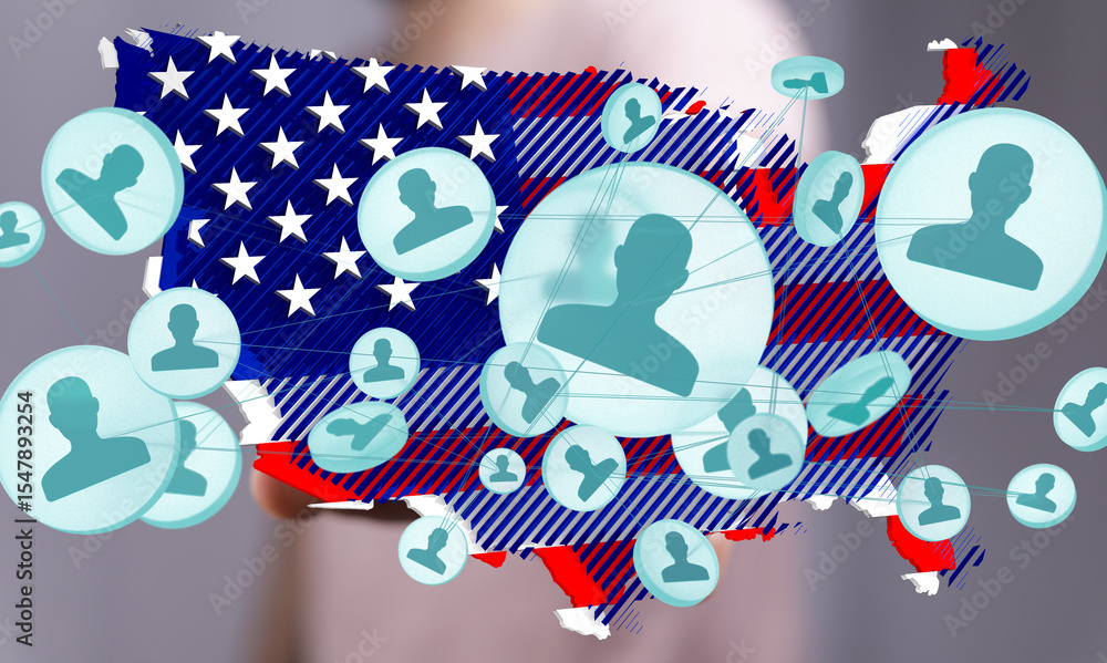Poster visual representation of social connections and online networks within the united states.