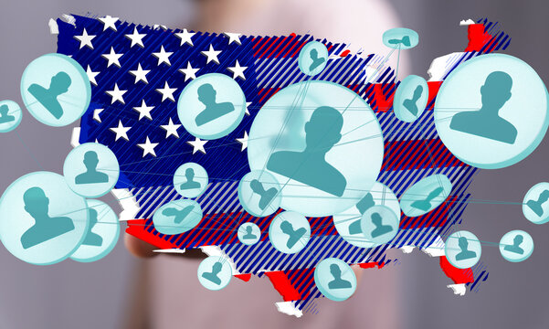 Visual representation of social connections and online networks within the United States.