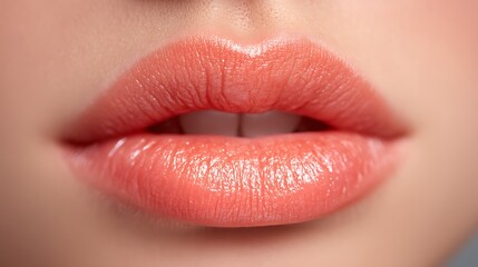 Closeup Peach Lips with Beauty Makeup, and Skincare.