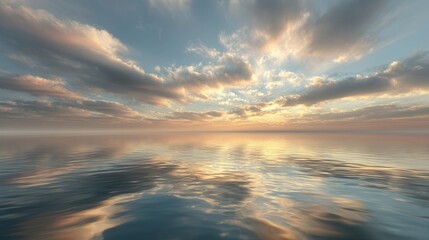 Obraz premium Mindful calm captured through water reflection and soft clouds 