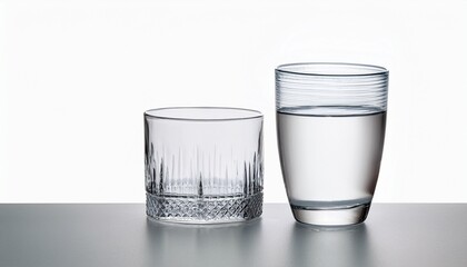 empty glass and glass with water isolated on white background