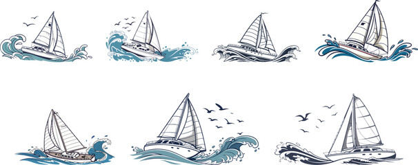 yacht in the sea logo set vector illustration