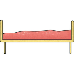Hand drawn illustration of a wooden bed with red bedspread