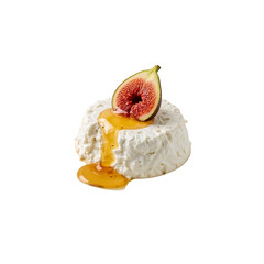 Cheese with honey and fresh fig on a white background
