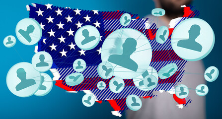 Visual representation of a social network across the USA.  Ideal for illustrating online...