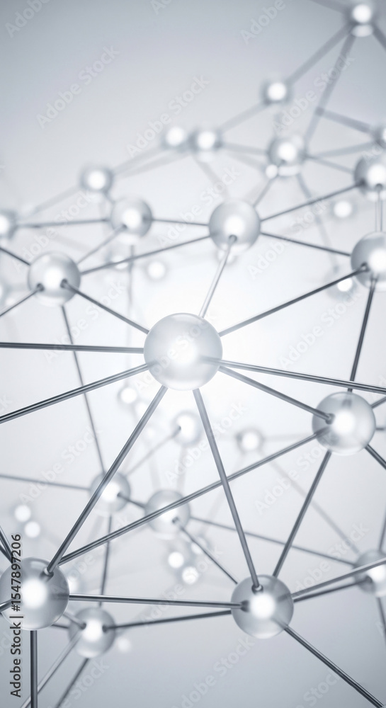 Poster Abstract image of interconnected spheres and rods, creating a complex network structure, symbolizing connection, communication, and technology