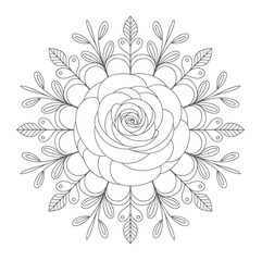 Gray Line Art Rose Mandala Floral Design Element vector