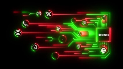 Neon Digital Data Transfer Animation business Interface Neon Circuit Board Flow – Secure Data Sharing .Multi agent AI systems ,Automate daily Tasks Smart concept Abstract technological background